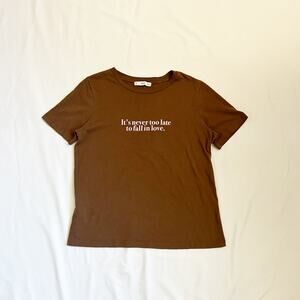 it's never too late to fall in love" graphic tee